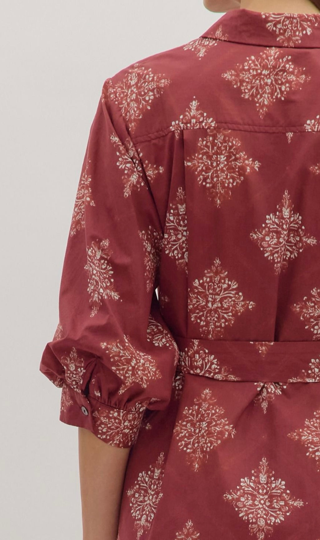 Maroon Button Down Mini Dress