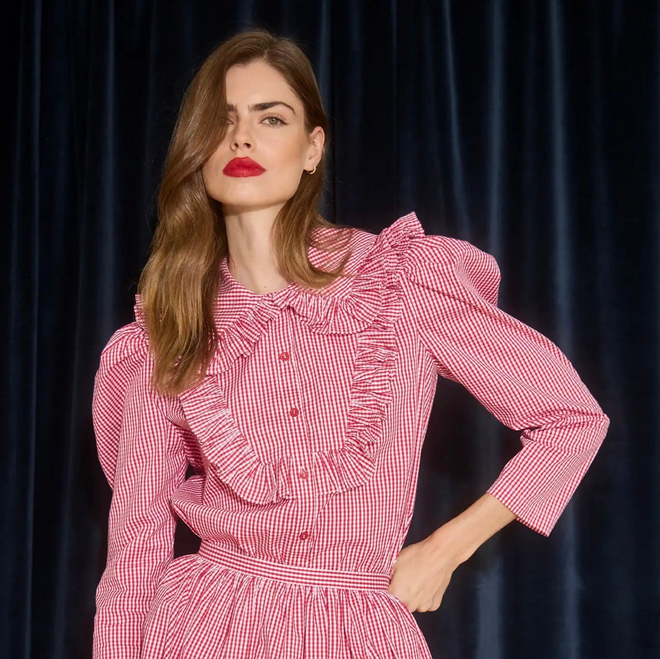 Mae Top Carmine Check