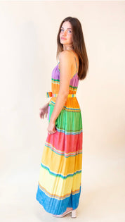 Color Blocking Pleated Midi Dress