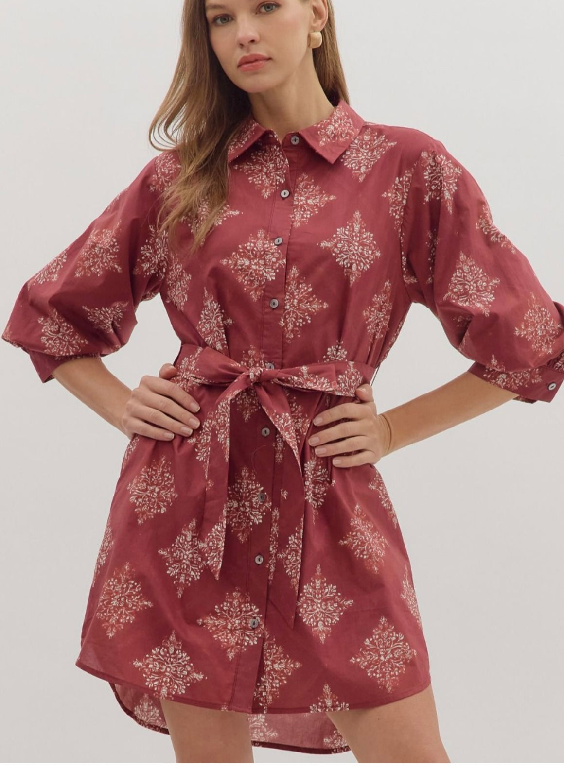 Maroon Button Down Mini Dress