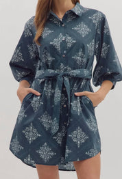 Navy Button Down Mini Dress