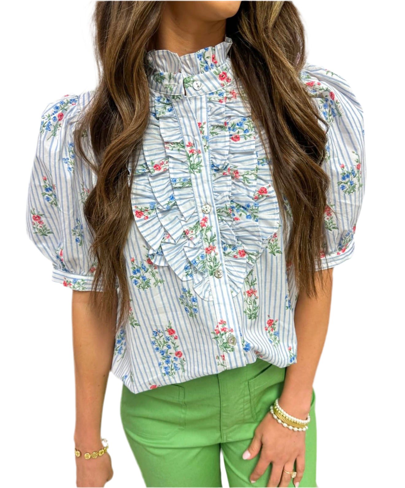 Floral Stripe Ruffle Top