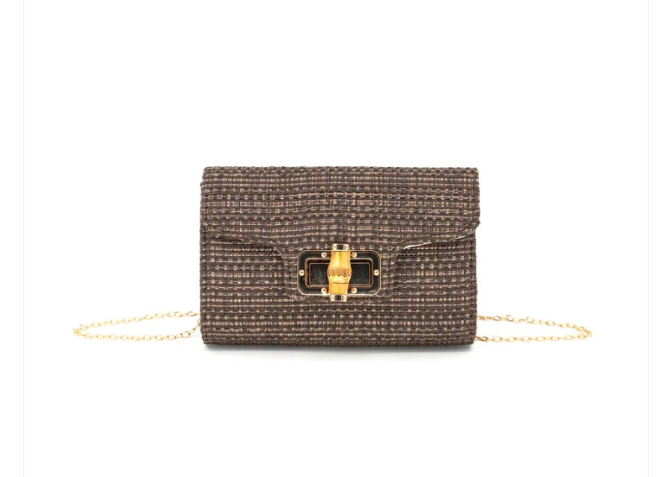 Chocolate Brown Raffia Clutch