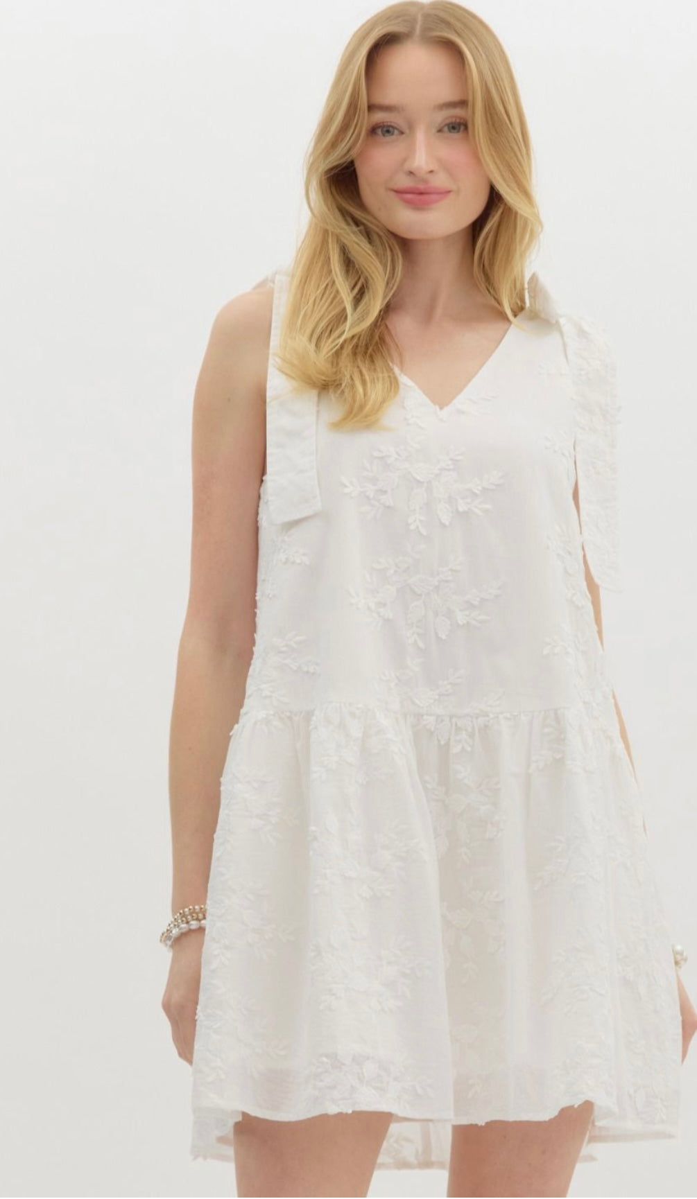 White Floral Embroidery Dress
