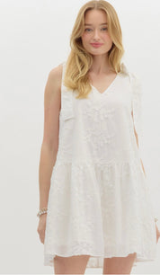 White Floral Embroidery Dress