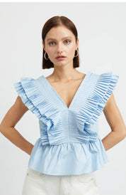 Baby Blue Pleated Top