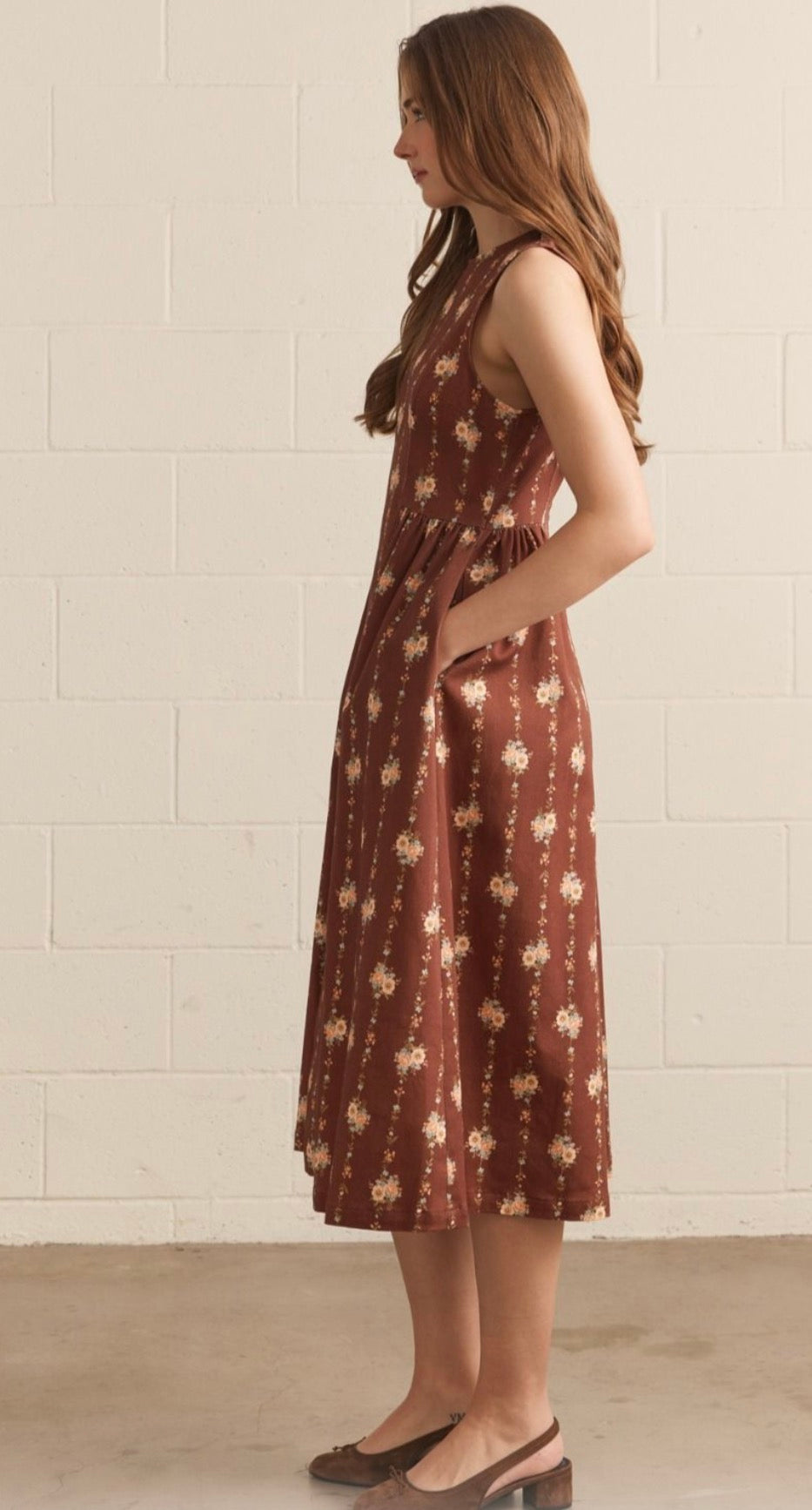 Brown Floral  Dress