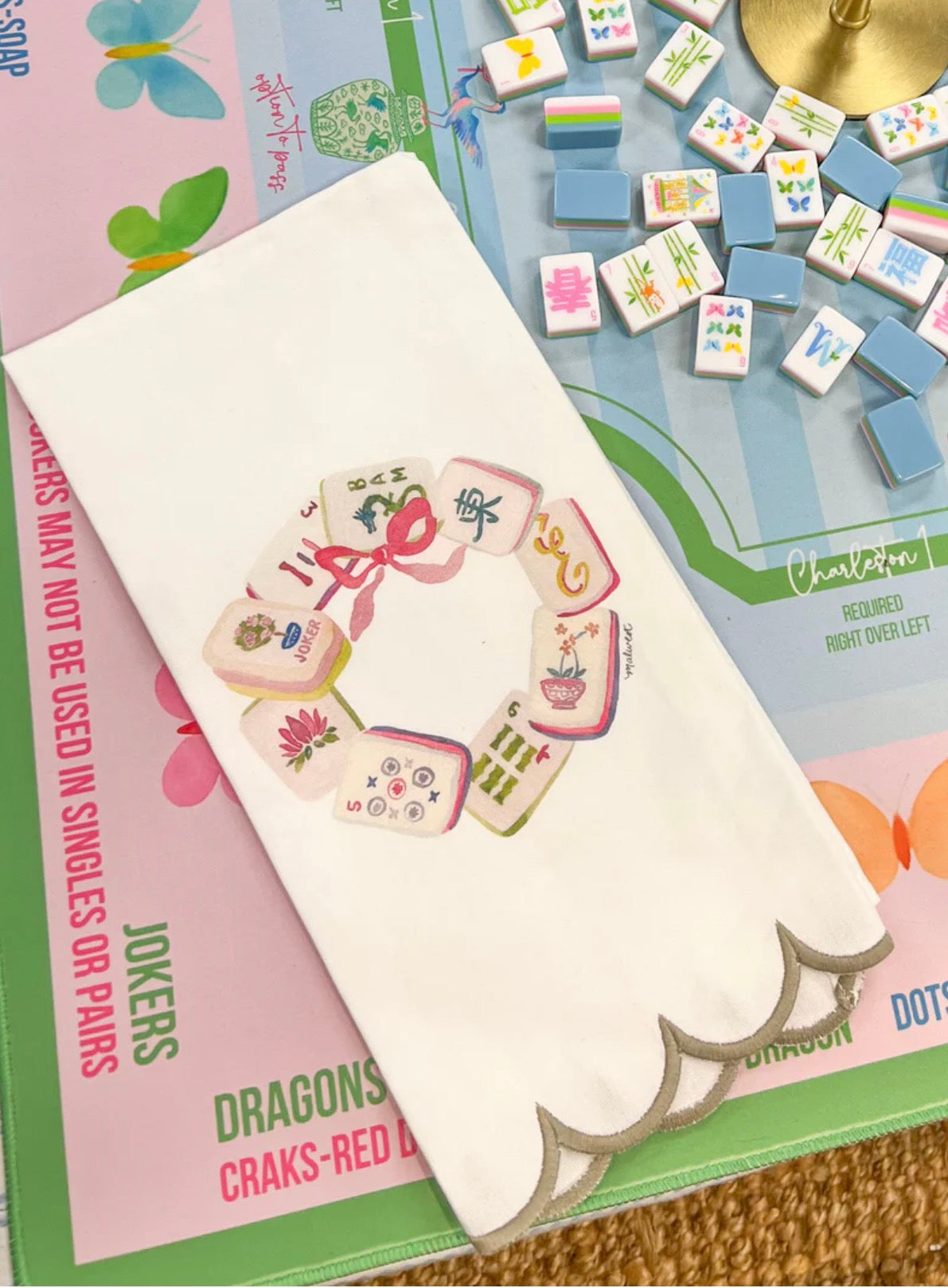 Mahj Wreath Tea Towel