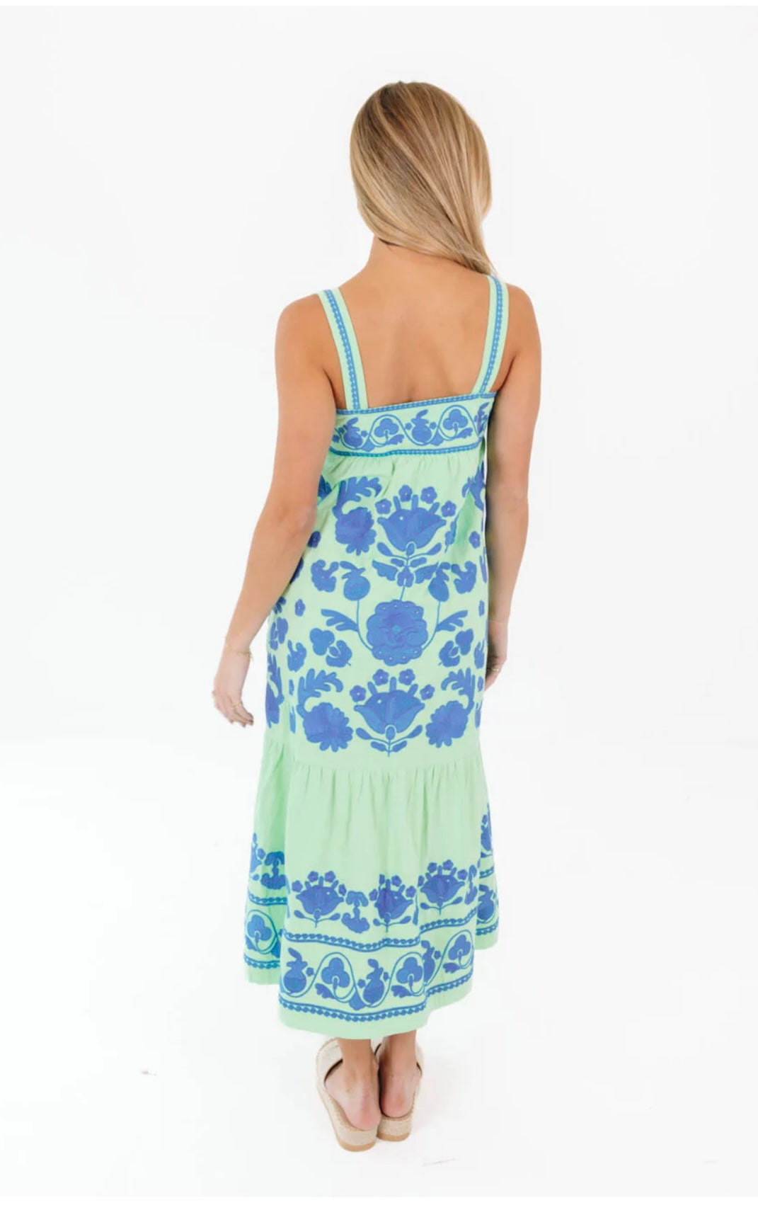 Green Blue Embroidery Dress