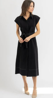 Contrast Black Midi Dress