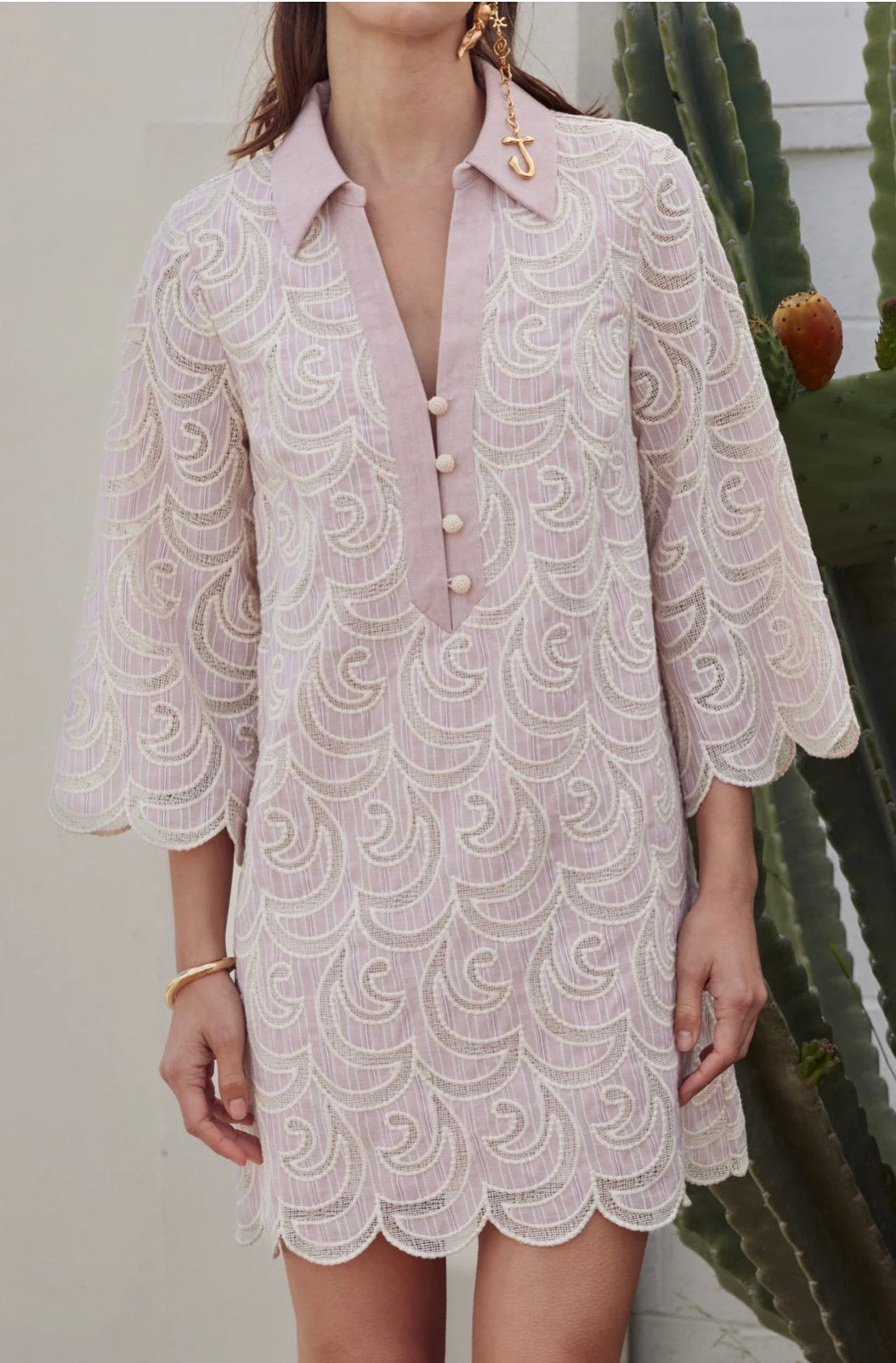 Embroidered Scallop Dress