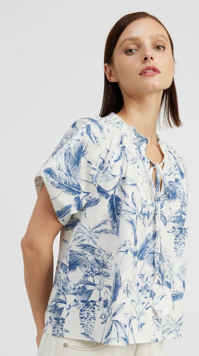 Tropical Toile Smocked Top