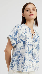 Tropical Toile Smocked Top