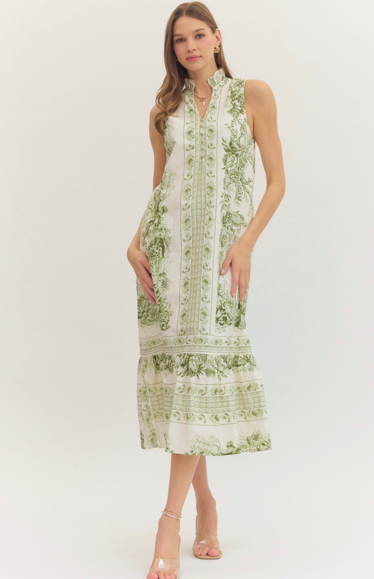 Green Toile Maxi Dress