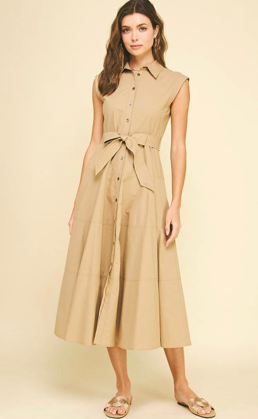Khaki Button Down Dress