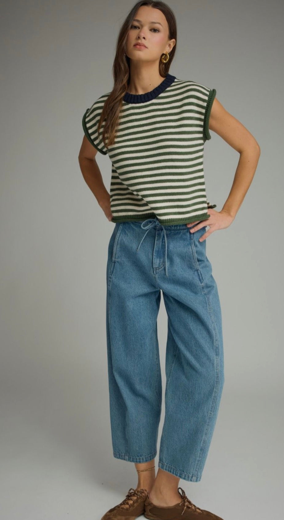 Olive Striped Sweater Top