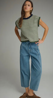 Olive Striped Sweater Top