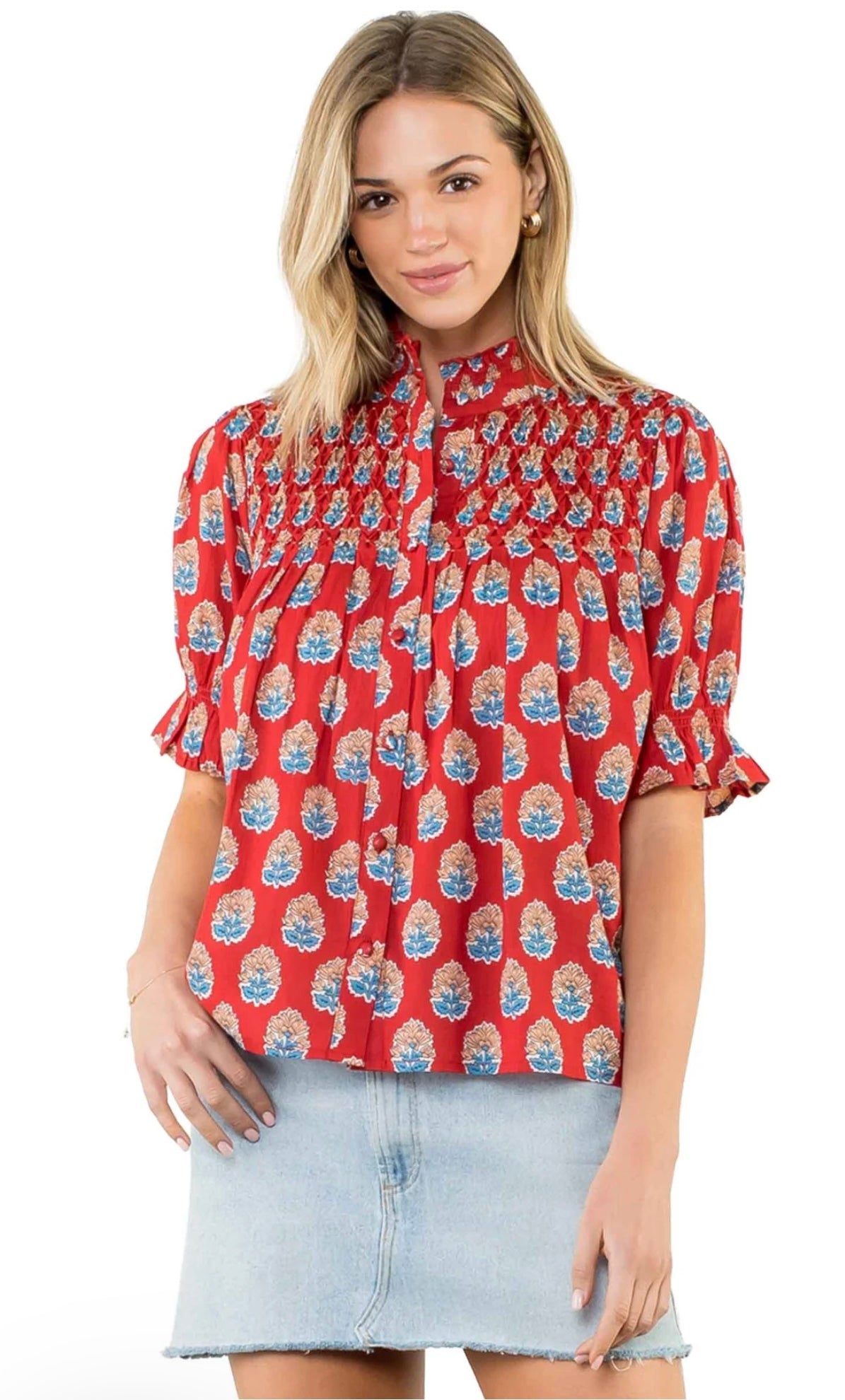 Fall Floral Block Print Top