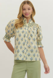 Smocked Floral Top Yellow