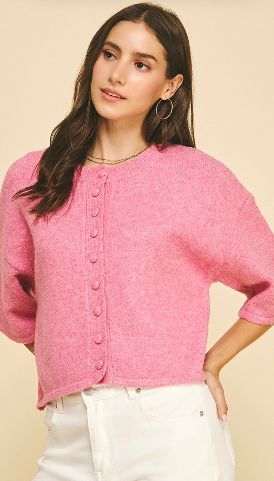 Button Down Pink Sweater Top