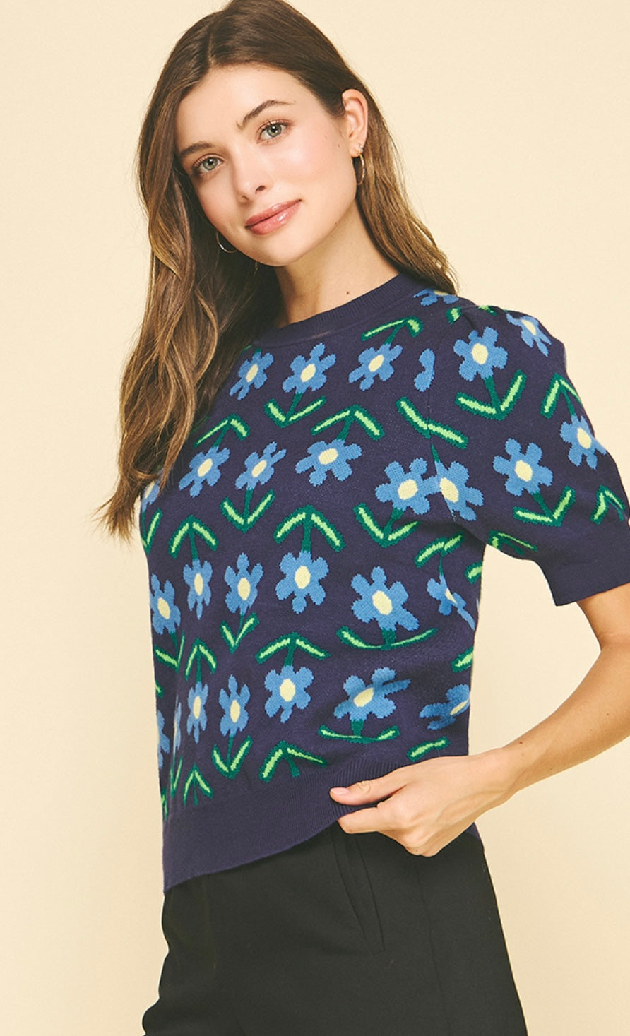 Floral Navy Sweater Top