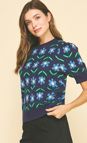 Floral Navy Sweater Top
