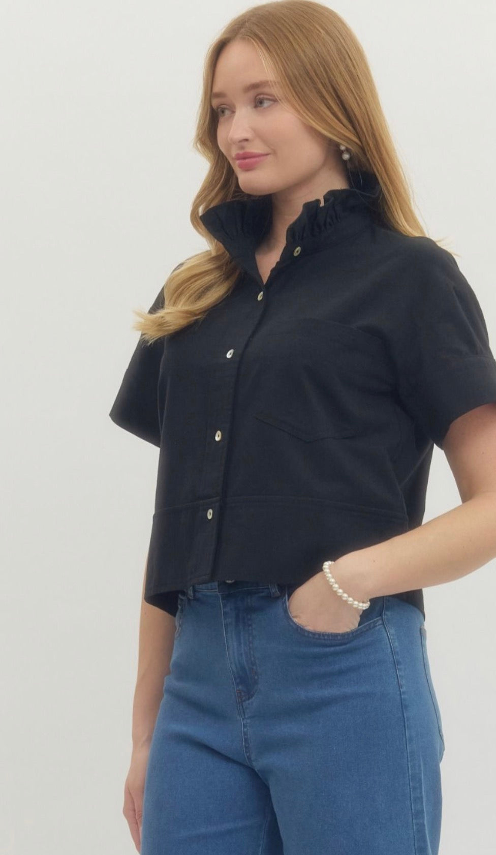 Black Ruffle Neck Top