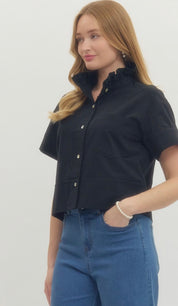 Black Ruffle Neck Top