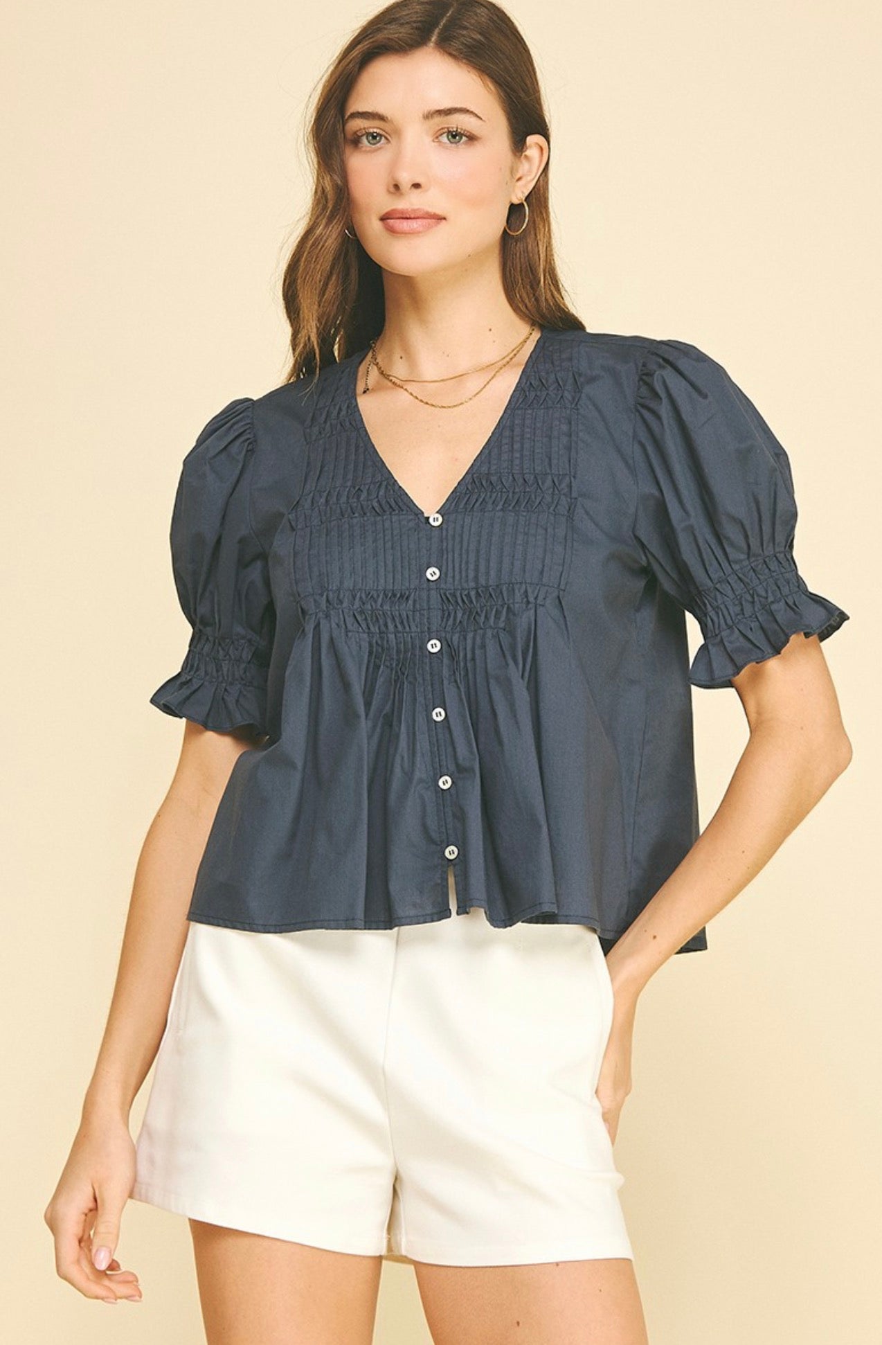 Navy Tucked Top