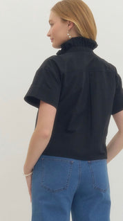 Black Ruffle Neck Top