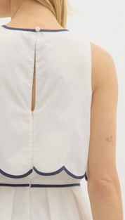 White Navy Scalloped Dress