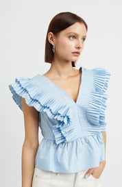 Baby Blue Pleated Top