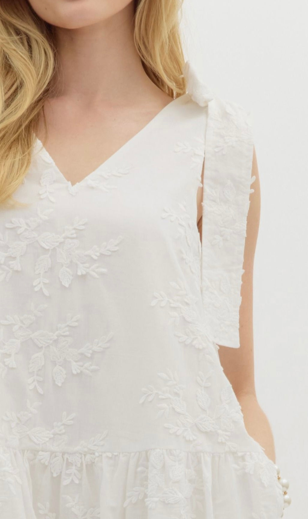 White Floral Embroidery Dress