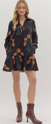 Brown Poppy Floral Dress
