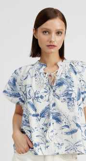 Tropical Toile Smocked Top