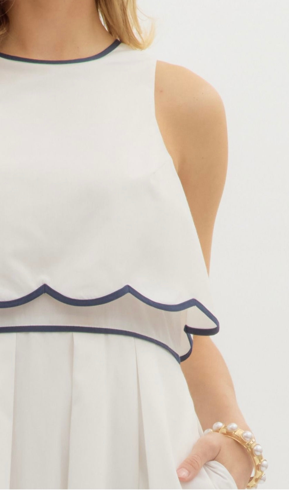 White Navy Scalloped Dress