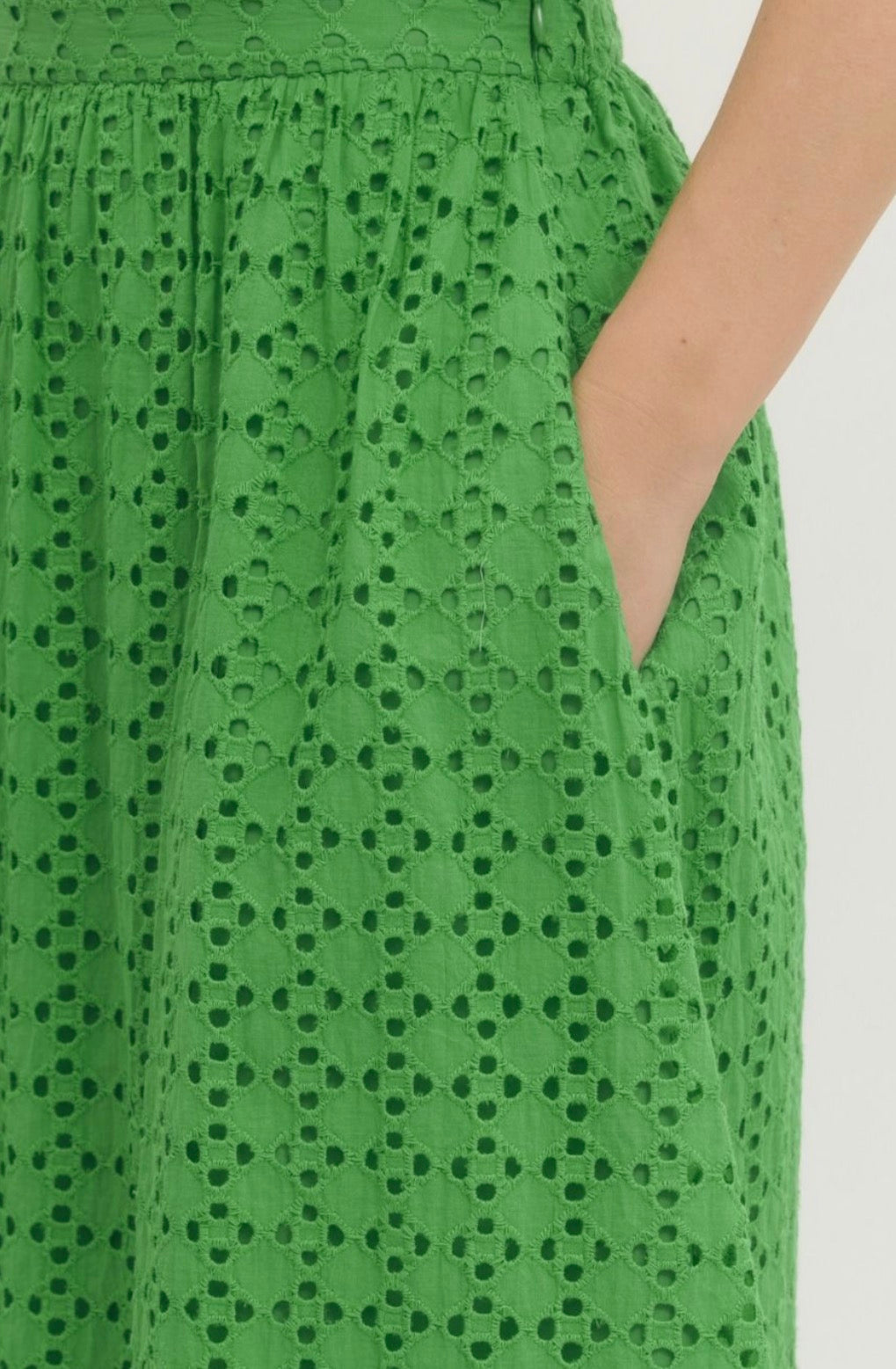 Green Eyelet  Top And Skirt Set