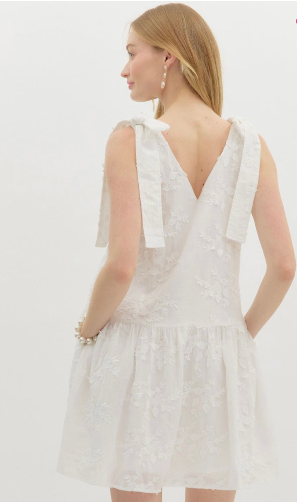 White Floral Embroidery Dress