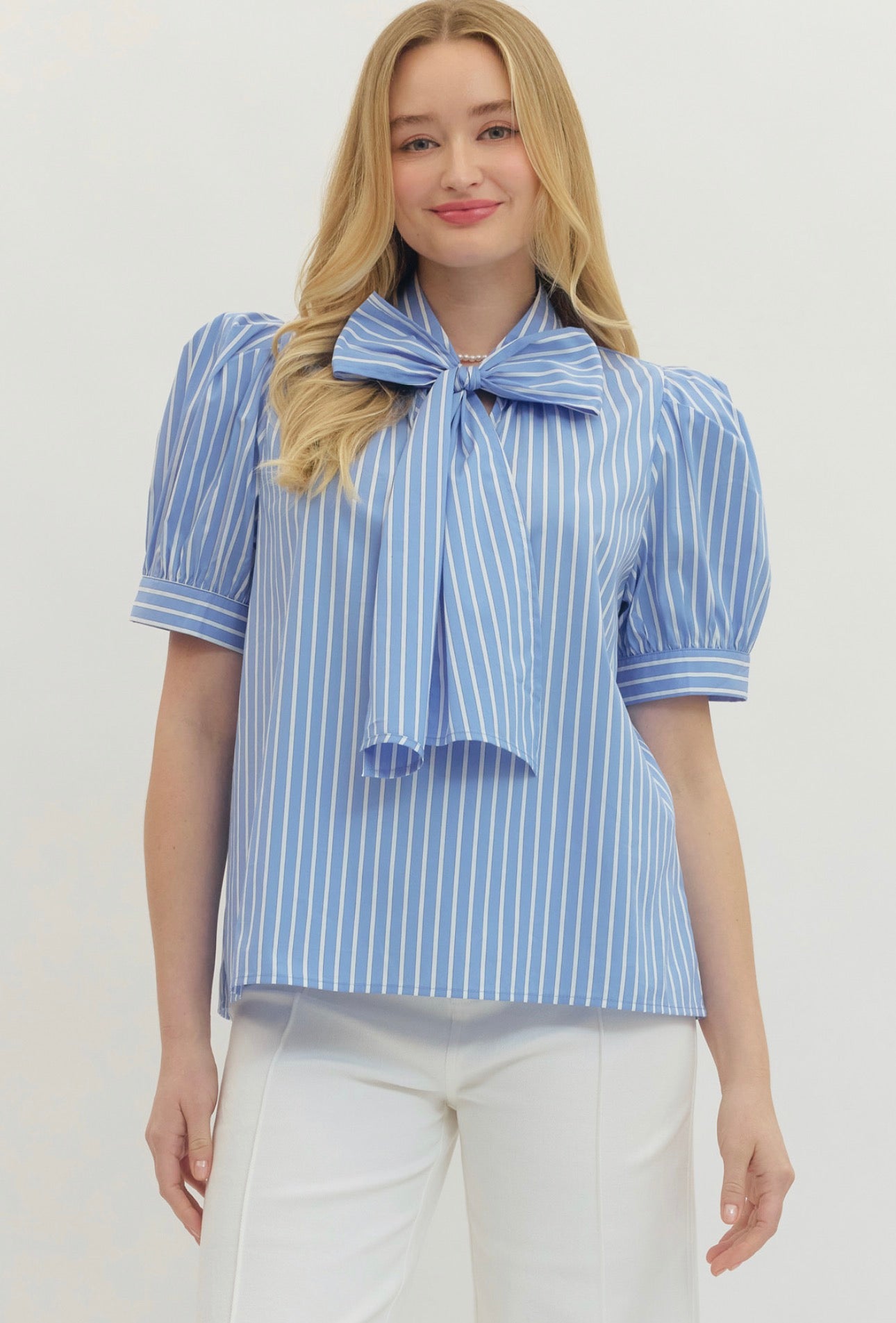 Striped Tie Neck Top