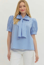 Striped Tie Neck Top