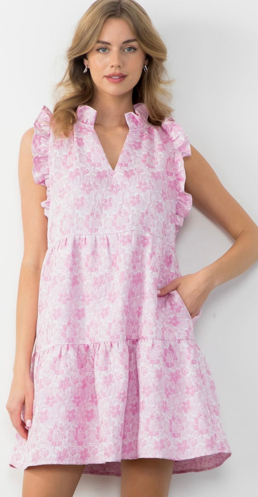 Pink Textured Floral Dress