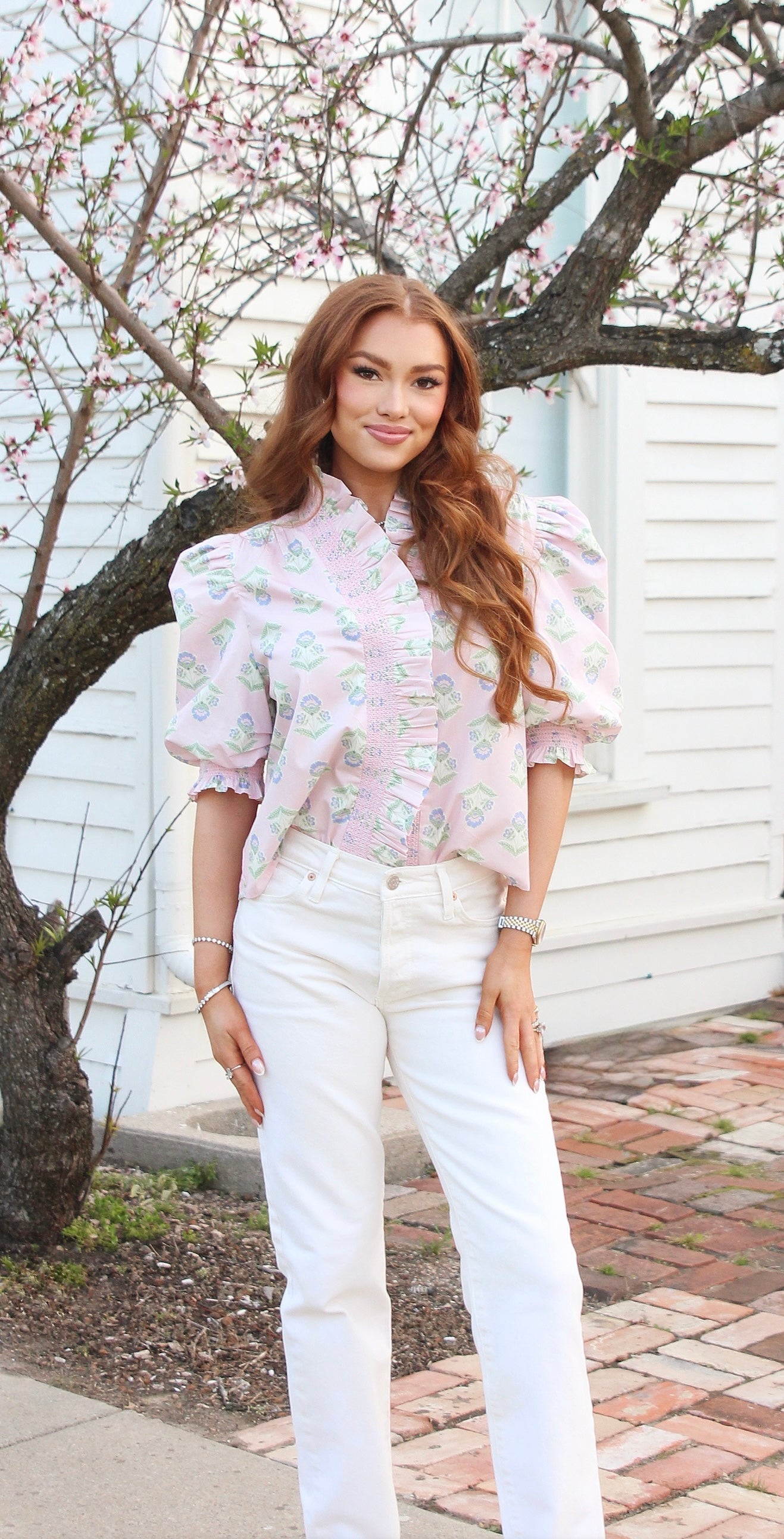 French Floral Pink Top