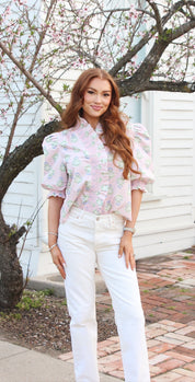 French Floral Pink Top