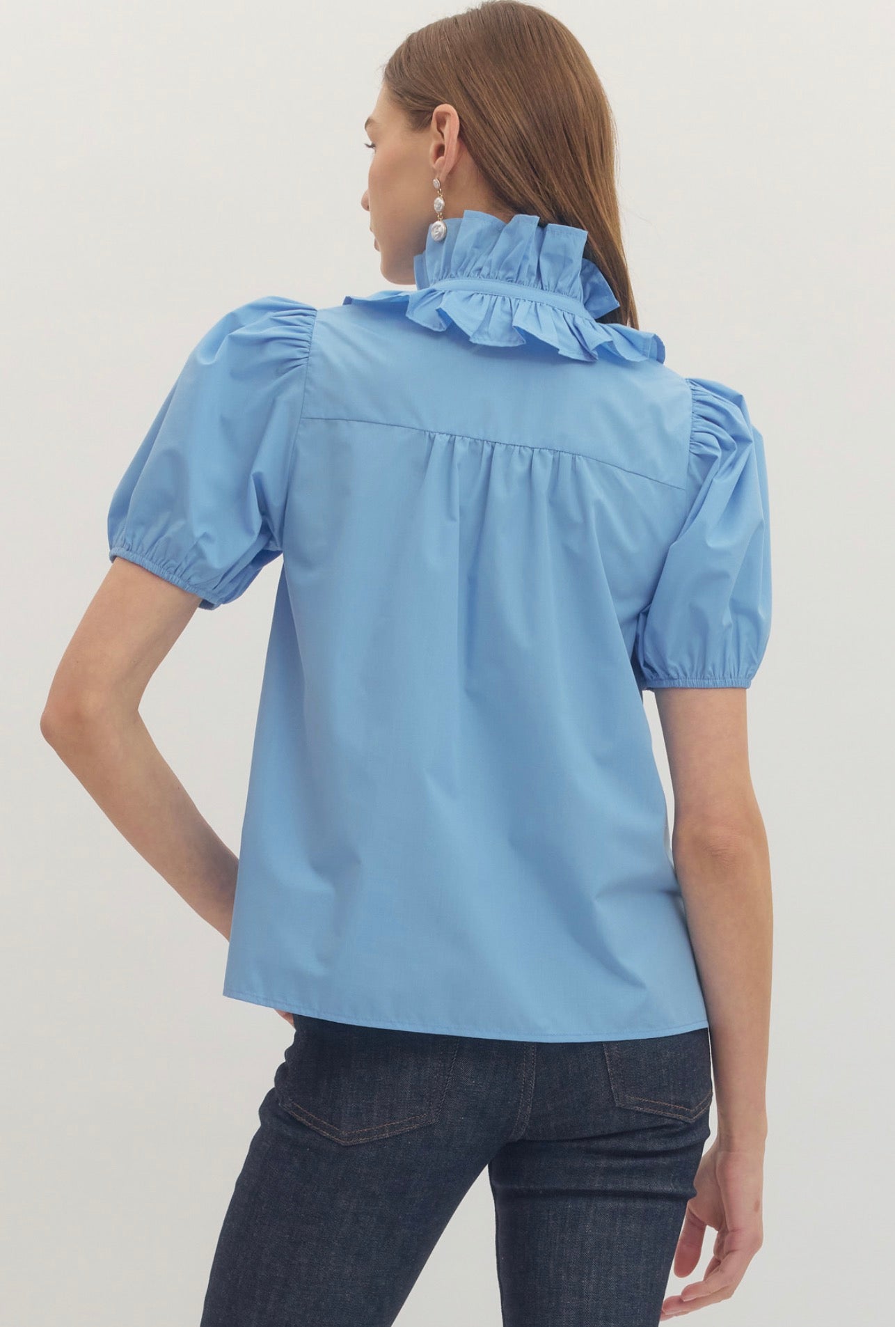Cornflower Ruffled Neck Top