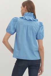Cornflower Ruffled Neck Top