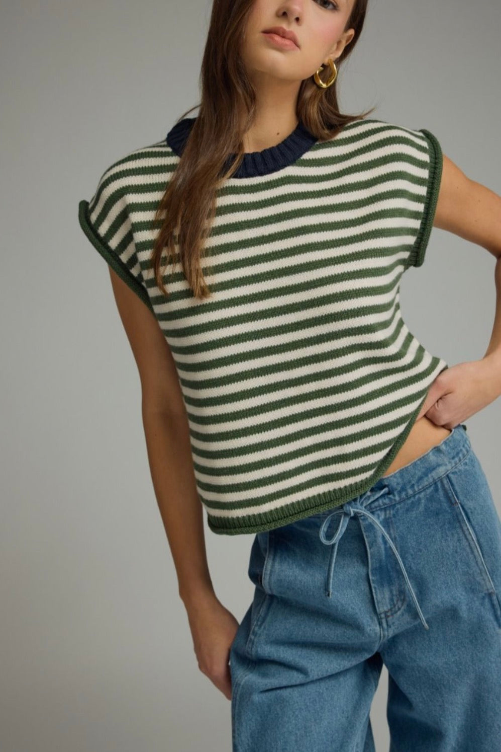 Olive Striped Sweater Top