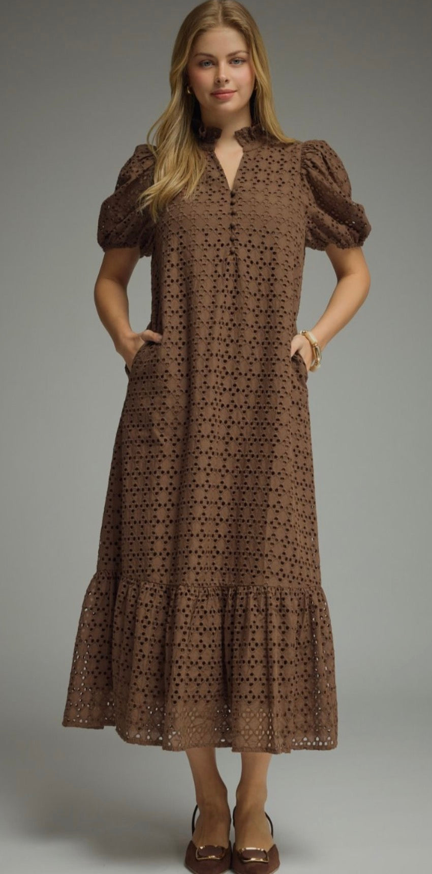 Eyelet Mocha Maxi Dress