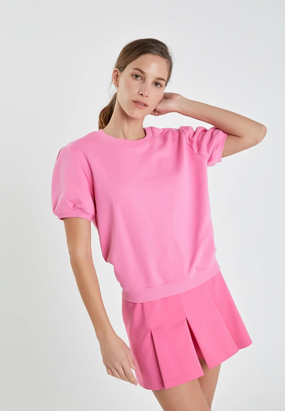 Pink Puffy Sleeve Sweatshirt