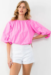Mid Puff Hot Pink Top