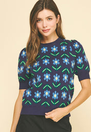 Floral Navy Sweater Top